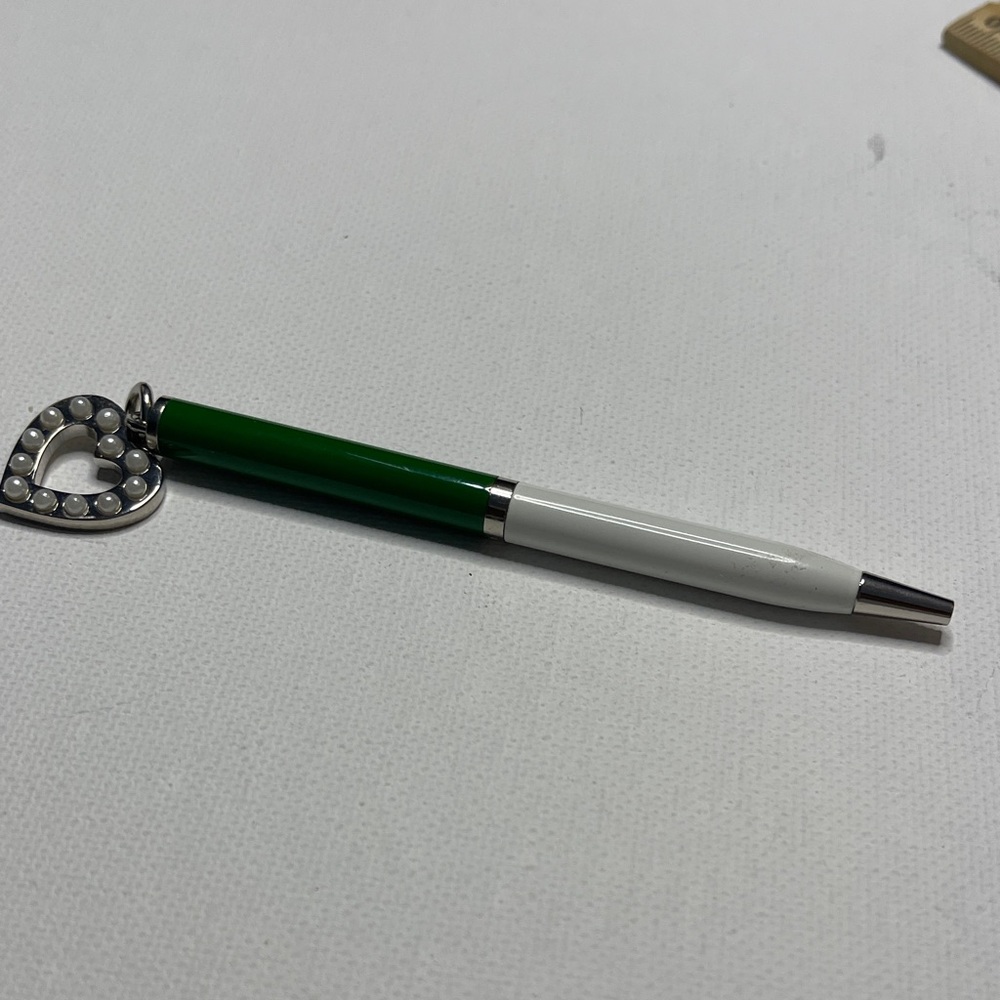Coach Green and White Pen with Coach Heart Charm